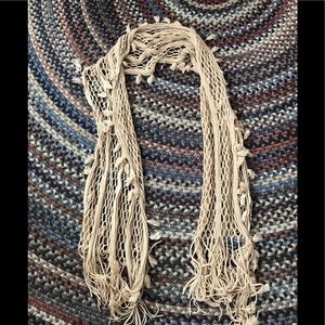 Beige lacy knit boho scarf with tassels